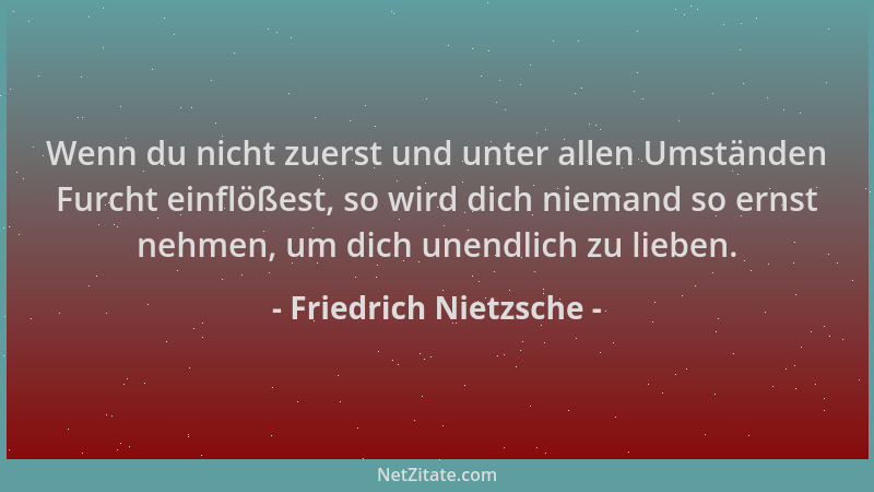 Friedrich Nietzsche - Wenn du nicht zuerst und unter allen Umständen Furcht einflößest, so wird dich niemand so ernst nehme...