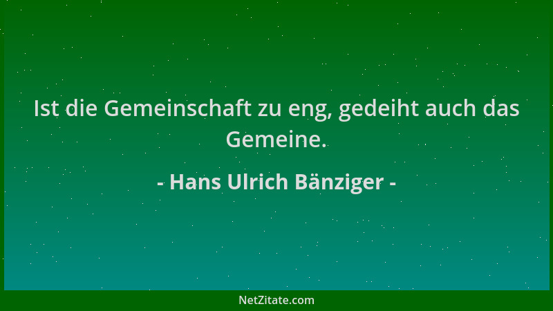 Hans Ulrich Bänziger - Ist die Gemeinschaft zu eng, gedeiht auch das Gemeine....