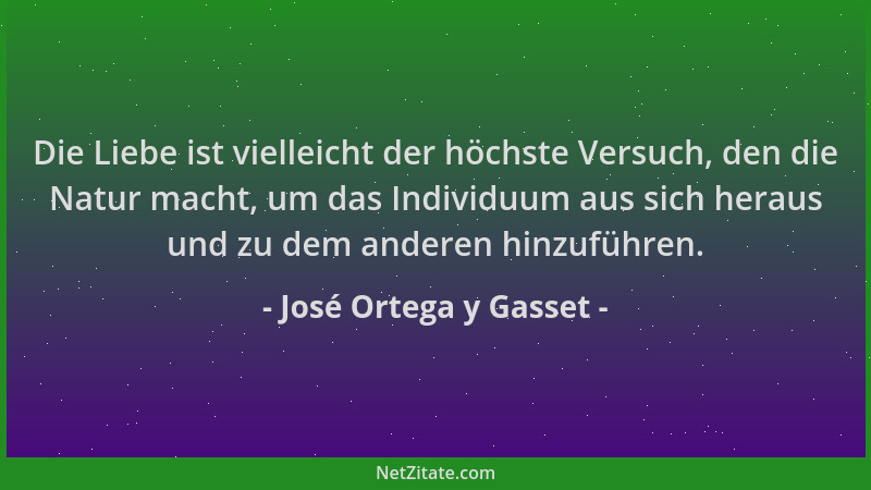 José Ortega y Gasset - Die Liebe ist vielleicht der höchste Versuch, den die Natur macht, um das Individuum aus sich heraus...