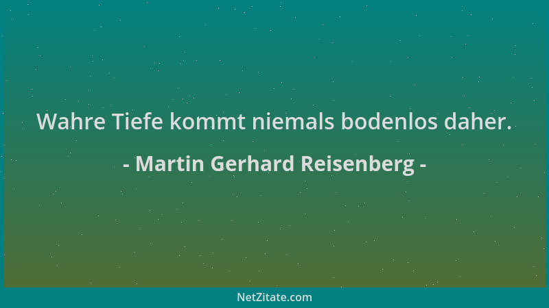 Martin Gerhard Reisenberg - Wahre Tiefe kommt niemals bodenlos daher....
