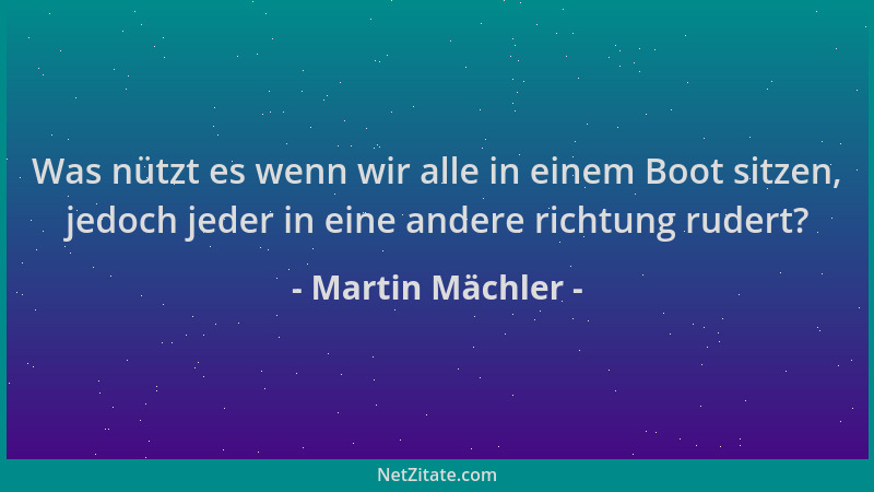 Martin Mächler - Was nützt es wenn wir alle in einem Boot sitzen, jedoch jeder in eine andere richtung rudert?...