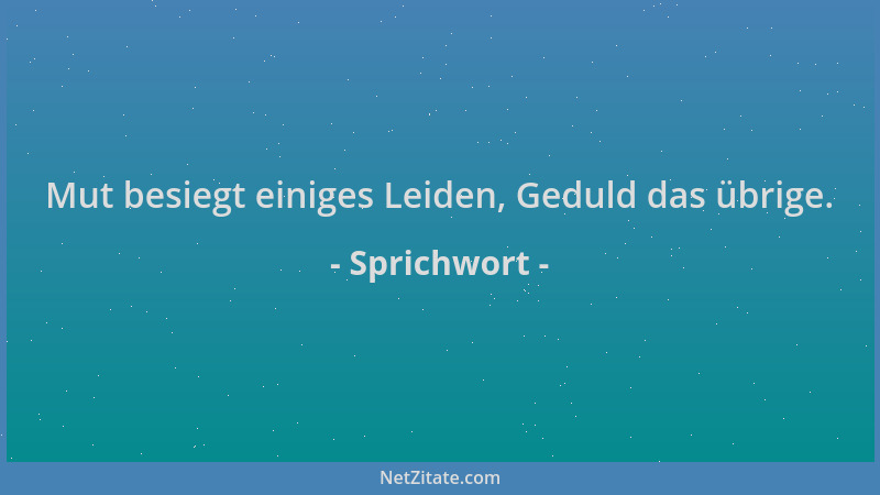 Sprichwort - Mut besiegt einiges Leiden, Geduld das übrige....