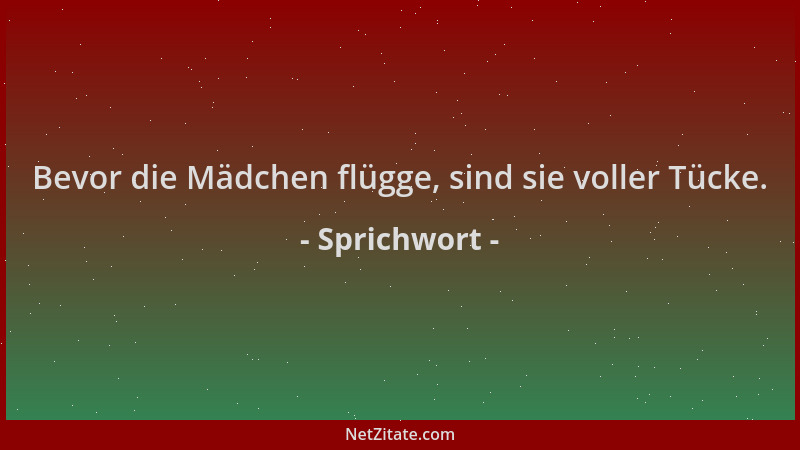 Sprichwort - Bevor die Mädchen flügge, sind sie voller Tücke....