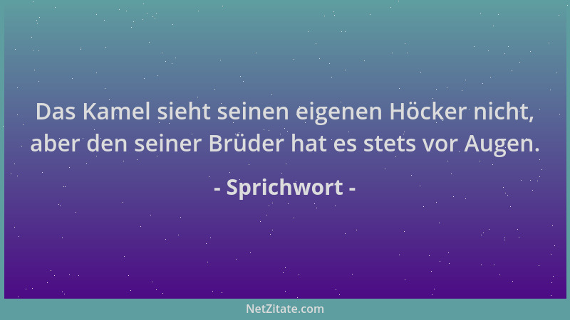 Sprichwort - Das Kamel sieht seinen eigenen Höcker nicht, aber den seiner Brüder hat es stets vor Augen....