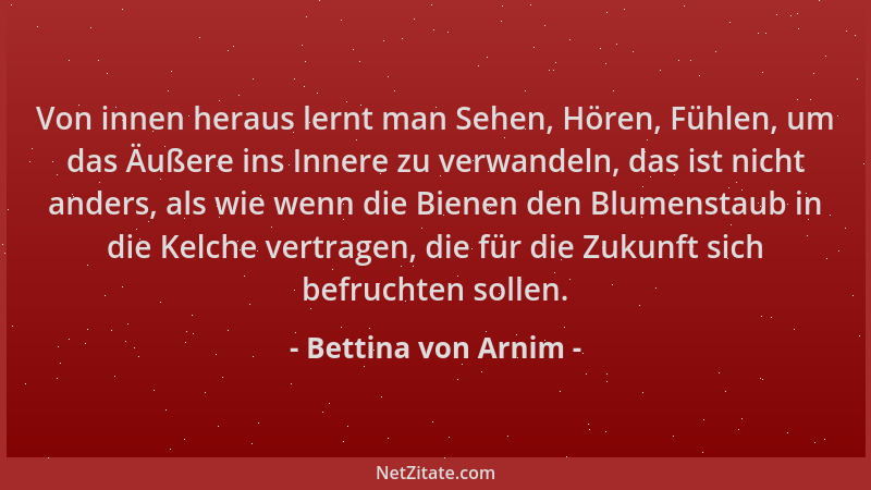 Bettina von Arnim - Von innen heraus lernt man Sehen, Hören, Fühlen, um das Äußere ins Innere zu verwandeln, das ist nicht...