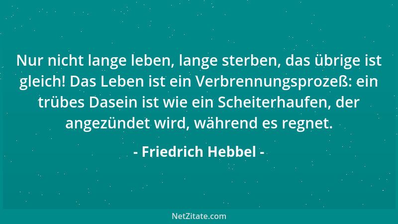 Friedrich Hebbel - Nur nicht lange leben, lange sterben, das übrige ist gleich! Das Leben ist ein Verbrennungsprozeß: ein t...