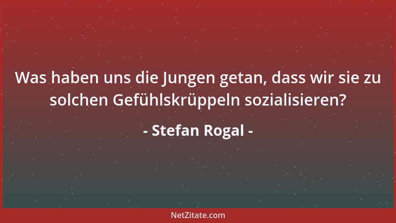 Stefan Rogal - Was haben uns die Jungen getan, dass wir sie zu solchen Gefühlskrüppeln sozialisieren?...