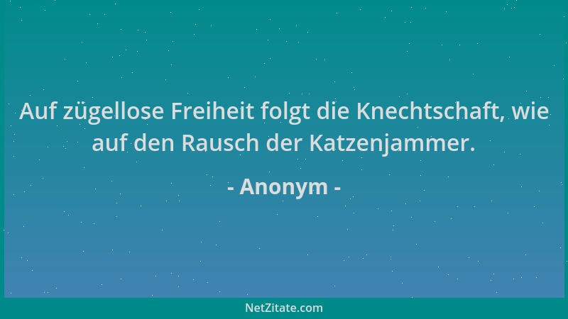 Anonym - Auf zügellose Freiheit folgt die Knechtschaft, wie auf den Rausch der Katzenjammer....