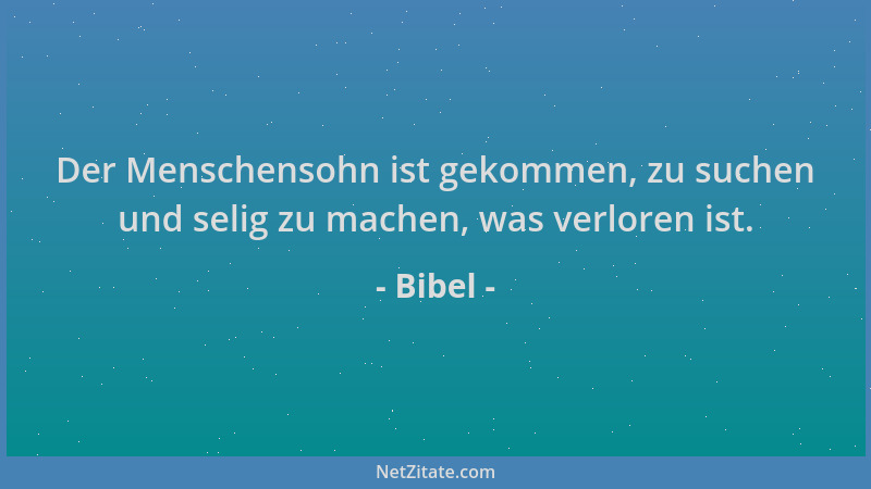 Bibel - Der Menschensohn ist gekommen, zu suchen und selig zu machen, was verloren ist....