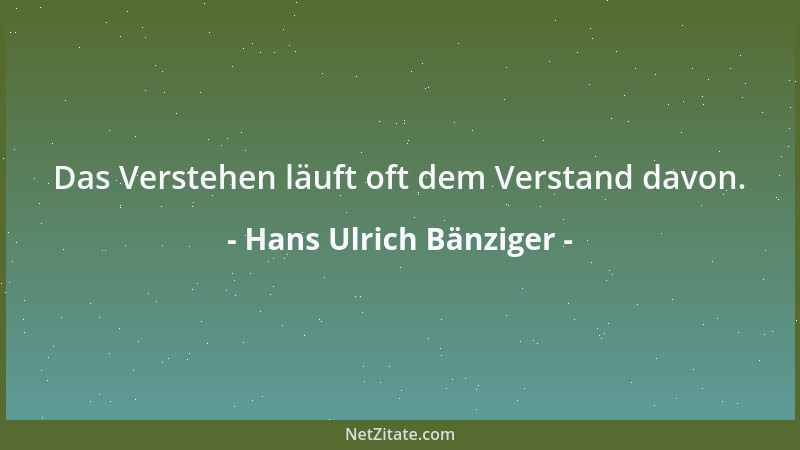 Hans Ulrich Bänziger - Das Verstehen läuft oft dem Verstand davon....