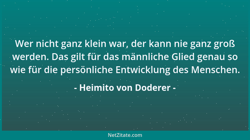 Heimito von Doderer - Wer nicht ganz klein war, der kann nie ganz groß werden. Das gilt für das männliche Glied genau so wi...
