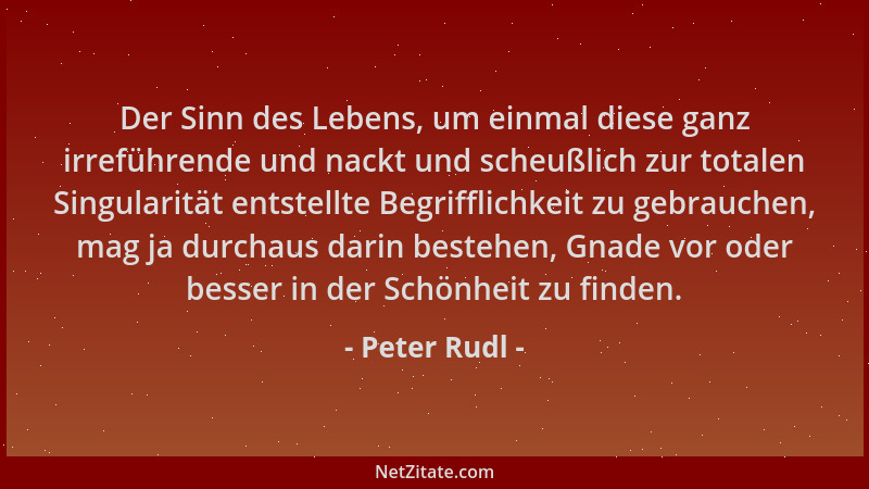 Peter Rudl - Der Sinn des Lebens, um einmal diese ganz irreführende und nackt und scheußlich zur totalen Singularität entst...