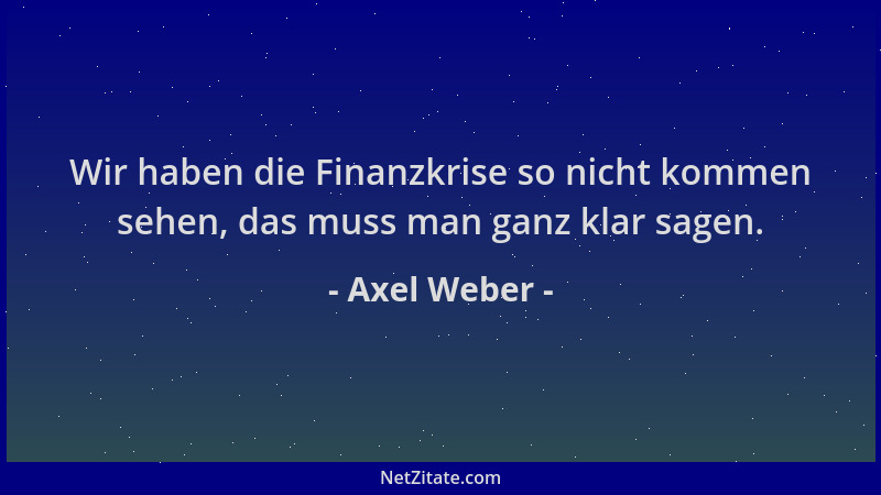 Axel Weber - Wir haben die Finanzkrise so nicht kommen sehen, das muss man ganz klar sagen....