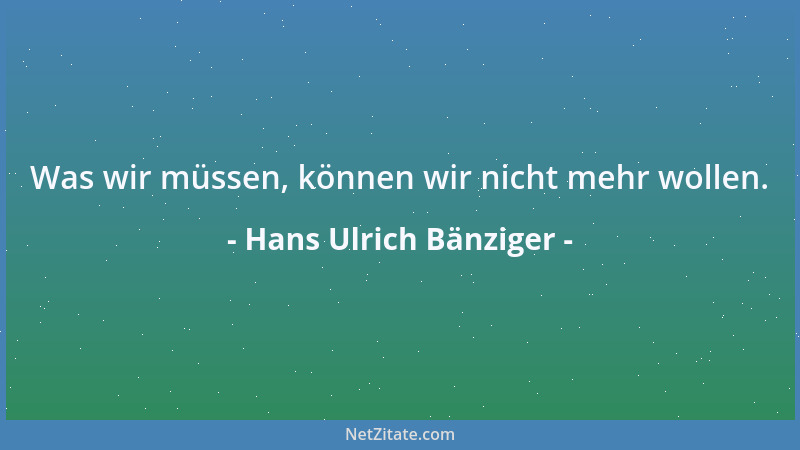 Hans Ulrich Bänziger - Was wir müssen, können wir nicht mehr wollen....
