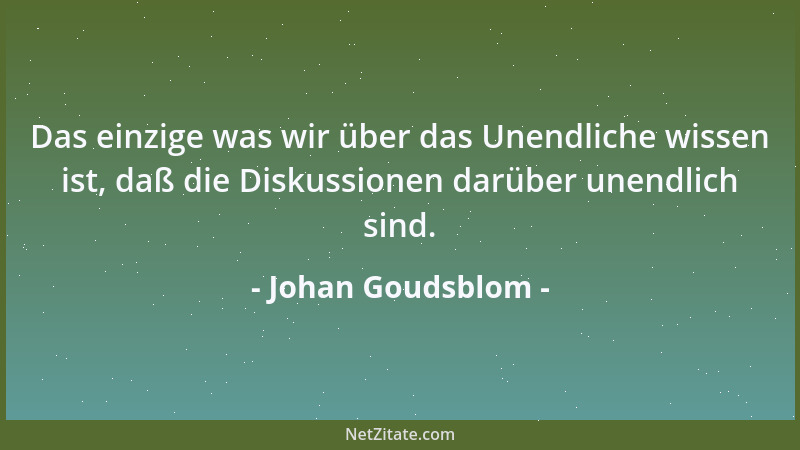 Johan Goudsblom - Das einzige was wir über das Unendliche wissen ist, daß die Diskussionen darüber unendlich sind....