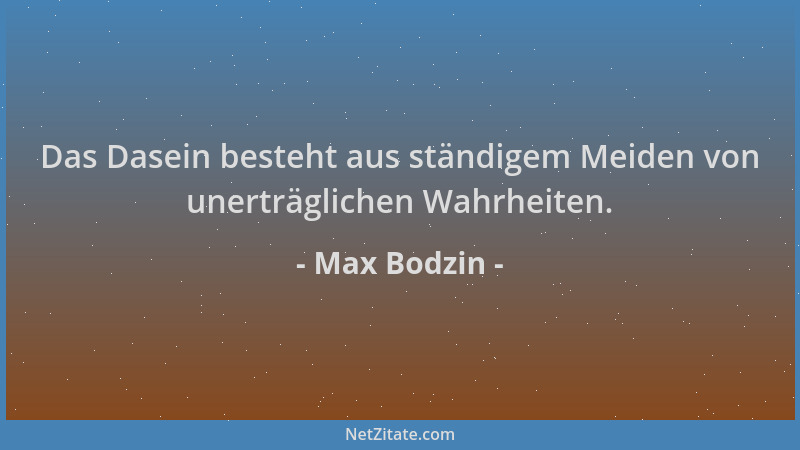 Max Bodzin - Das Dasein besteht aus ständigem Meiden von unerträglichen Wahrheiten....