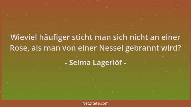 Selma Lagerlöf - Wieviel häufiger sticht man sich nicht an einer Rose, als man von einer Nessel gebrannt wird?...