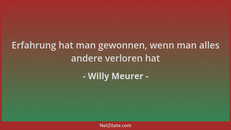 Willy Meurer - Erfahrung hat man gewonnen, wenn man alles andere verloren hat...