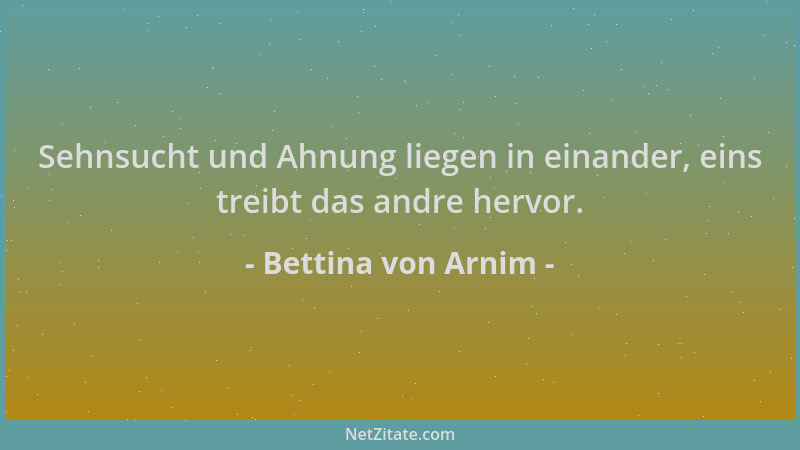 Bettina von Arnim - Sehnsucht und Ahnung liegen in einander, eins treibt das andre hervor....