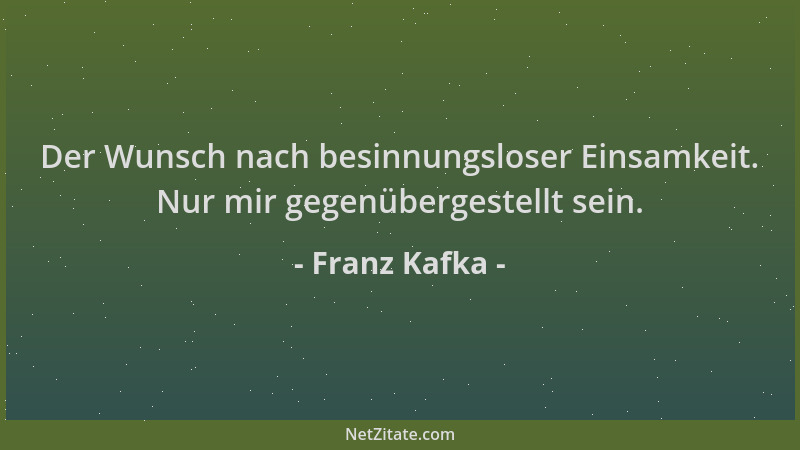 Franz Kafka - Der Wunsch nach besinnungsloser Einsamkeit. Nur mir gegenübergestellt sein....