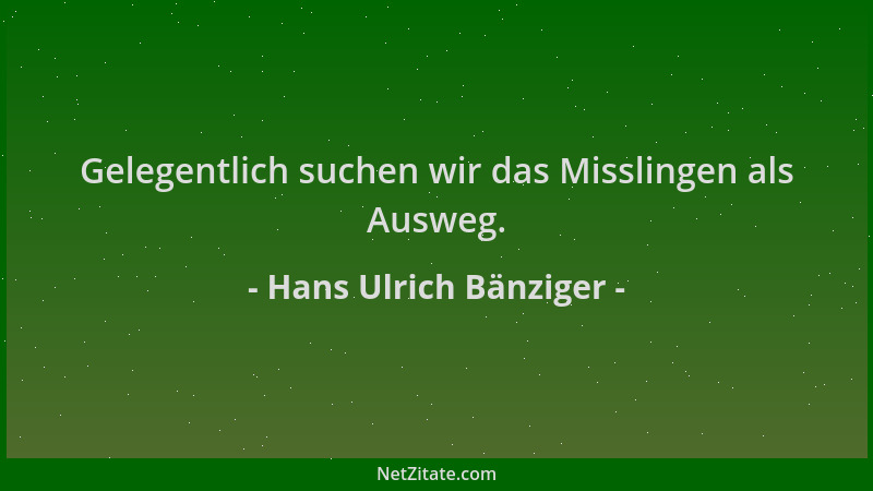 Hans Ulrich Bänziger - Gelegentlich suchen wir das Misslingen als Ausweg....