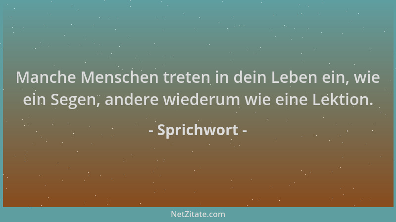 Sprichwort - Manche Menschen treten in dein Leben ein, wie ein Segen, andere wiederum wie eine Lektion....