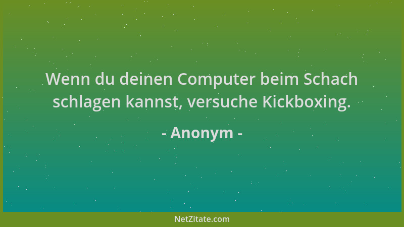 Anonym - Wenn du deinen Computer beim Schach schlagen kannst, versuche Kickboxing....