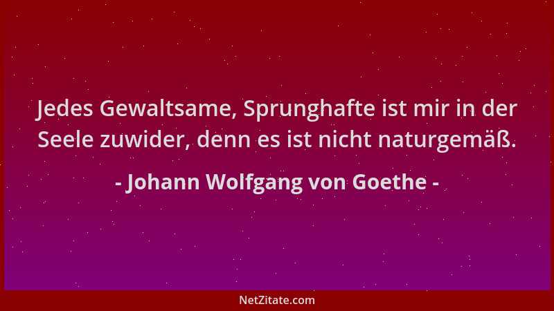 Johann Wolfgang von Goethe - Jedes Gewaltsame, Sprunghafte ist mir in der Seele zuwider, denn es ist nicht naturgemäß....