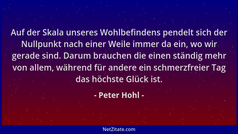 Peter Hohl - Auf der Skala unseres Wohlbefindens pendelt sich der Nullpunkt nach einer Weile immer da ein, wo wir gerade si...