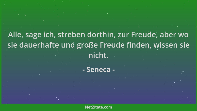 Seneca - Alle, sage ich, streben dorthin, zur Freude, aber wo sie dauerhafte und große Freude finden, wissen sie nicht....