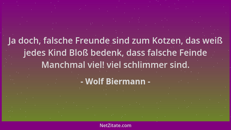 Wolf Biermann - Ja doch, falsche Freunde sind zum Kotzen, das weiß jedes Kind Bloß bedenk, dass falsche Feinde Manchmal vie...