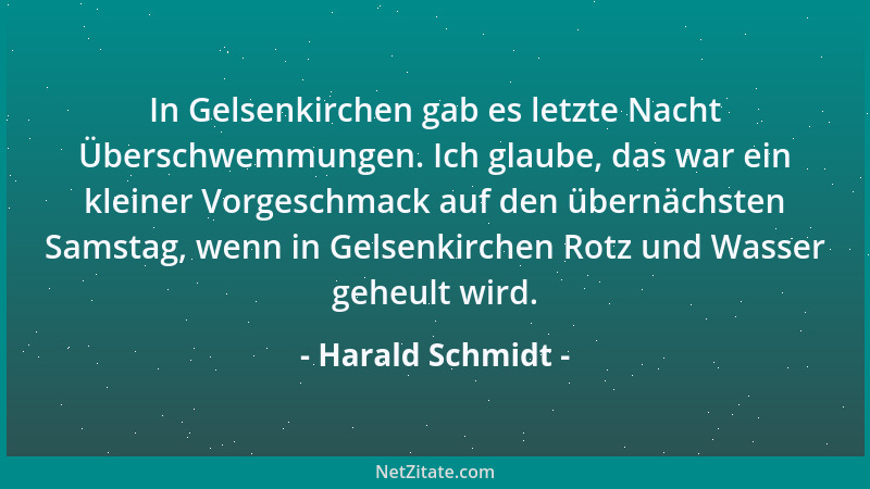 Harald Schmidt - In Gelsenkirchen gab es letzte Nacht Überschwemmungen. Ich glaube, das war ein kleiner Vorgeschmack auf de...