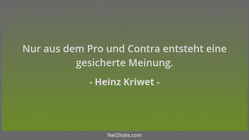 Heinz Kriwet - Nur aus dem Pro und Contra entsteht eine gesicherte Meinung....