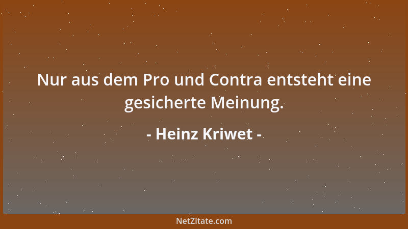 Heinz Kriwet - Nur aus dem Pro und Contra entsteht eine gesicherte Meinung....