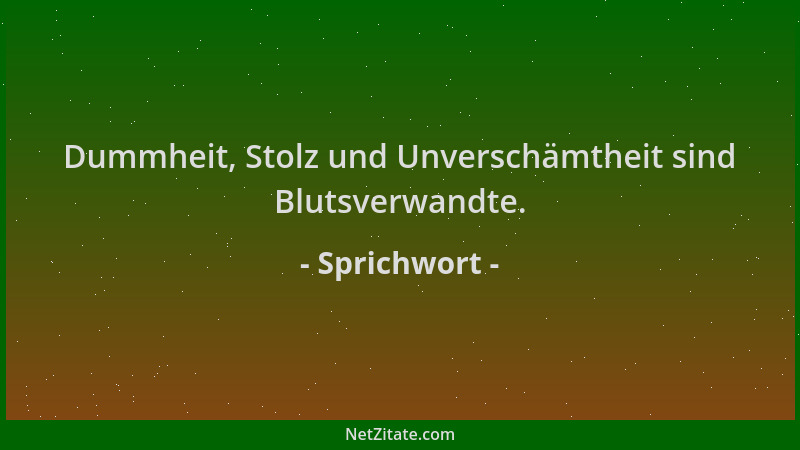 Sprichwort - Dummheit, Stolz und Unverschämtheit sind Blutsverwandte....