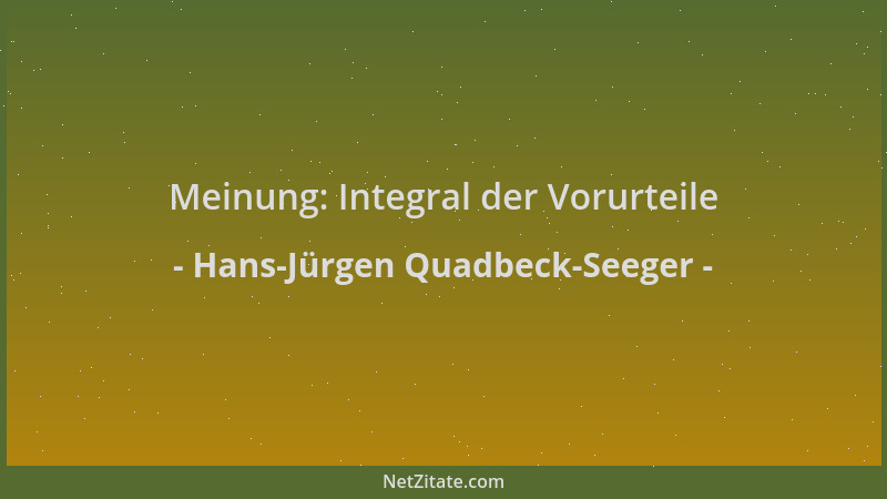 Hans-Jürgen Quadbeck-Seeger - Meinung: Integral der Vorurteile...