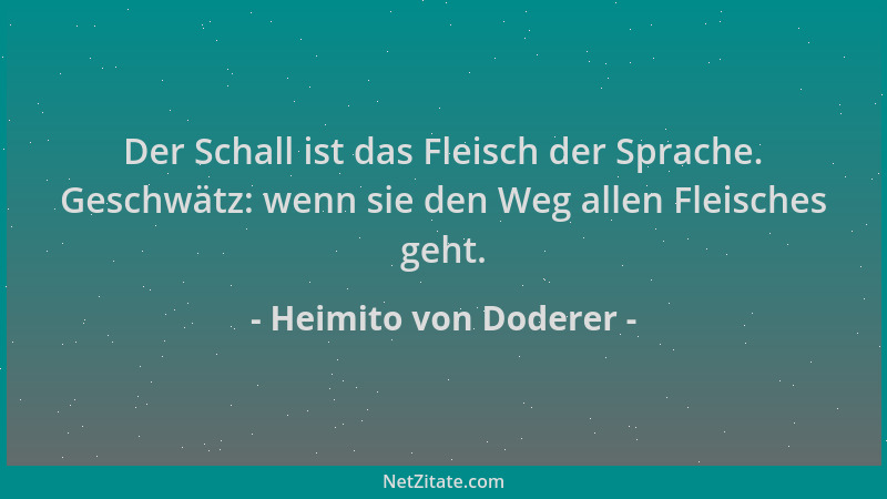 Heimito von Doderer - Der Schall ist das Fleisch der Sprache. Geschwätz: wenn sie den Weg allen Fleisches geht....