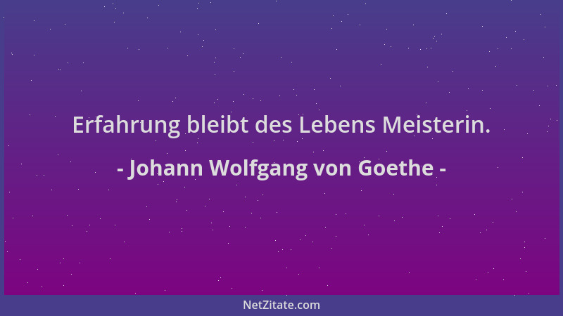 Johann Wolfgang von Goethe - Erfahrung bleibt des Lebens Meisterin....
