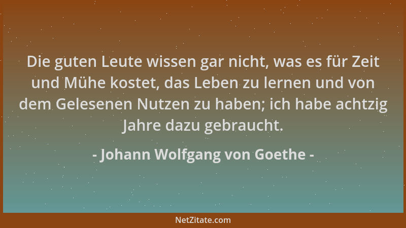 Johann Wolfgang von Goethe - Die guten Leute wissen gar nicht, was es für Zeit und Mühe kostet, das Leben zu lernen und von...