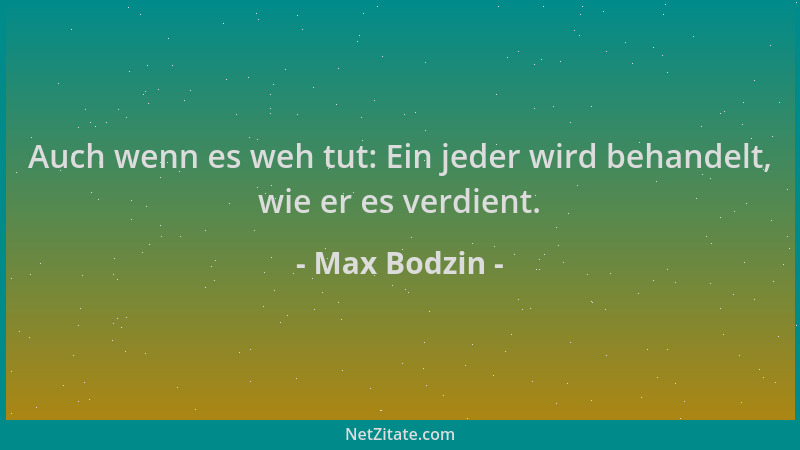 Max Bodzin - Auch wenn es weh tut: Ein jeder wird behandelt, wie er es verdient....