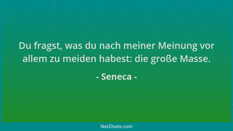 Seneca - Du fragst, was du nach meiner Meinung vor allem zu meiden habest: die große Masse....