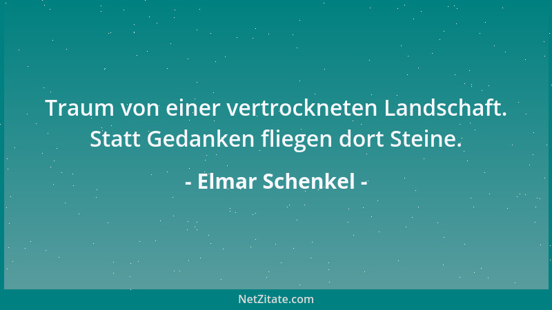 Elmar Schenkel - Traum von einer vertrockneten Landschaft. Statt Gedanken fliegen dort Steine....
