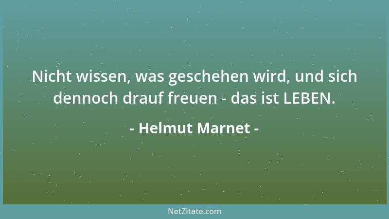 Helmut Marnet - Nicht wissen, was geschehen wird, und sich dennoch drauf freuen - das ist LEBEN....
