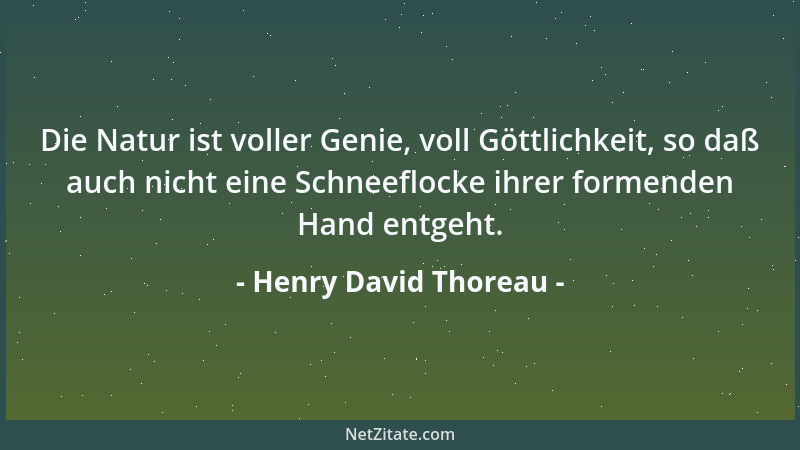 Henry David Thoreau - Die Natur ist voller Genie, voll Göttlichkeit, so daß auch nicht eine Schneeflocke ihrer formenden Ha...