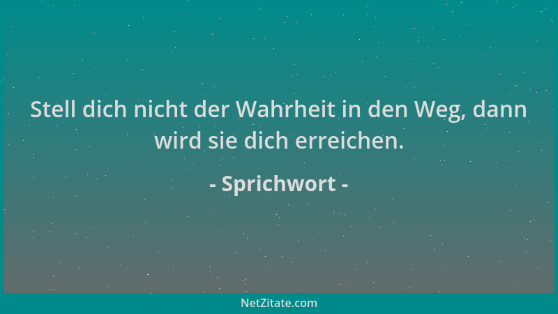 Sprichwort - Stell dich nicht der Wahrheit in den Weg, dann wird sie dich erreichen....
