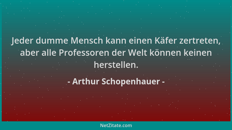 Arthur Schopenhauer - Jeder dumme Mensch kann einen Käfer zertreten, aber alle Professoren der Welt können keinen herstelle...