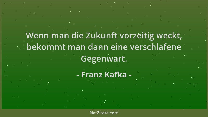 Franz Kafka - Wenn man die Zukunft vorzeitig weckt, bekommt man dann eine verschlafene Gegenwart....