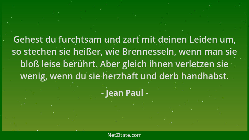 Jean Paul - Gehest du furchtsam und zart mit deinen Leiden um, so stechen sie heißer, wie Brennesseln, wenn man sie bloß le...