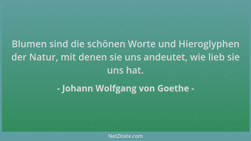 Johann Wolfgang von Goethe - Blumen sind die schönen Worte und Hieroglyphen der Natur, mit denen sie uns andeutet, wie lieb...