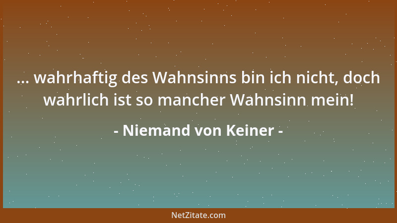 Niemand von Keiner - ... wahrhaftig des Wahnsinns bin ich nicht, doch wahrlich ist so mancher Wahnsinn mein!...